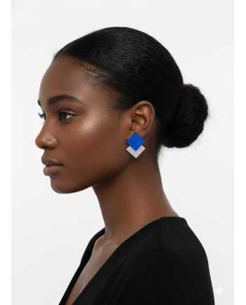 Doble Cuadrado Azul + Glitter Plata