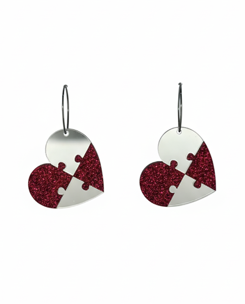 Corazon Puzzle Glitter Rosa + Plata